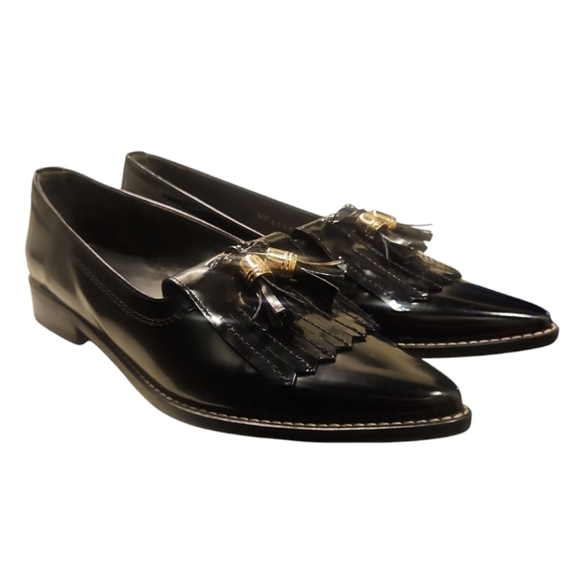 Stuart Weitzman Shoes - STUART WEITZMAN | Black Patent Leather Pointed Toe Tassel Loafers ~ Size US 6.5
